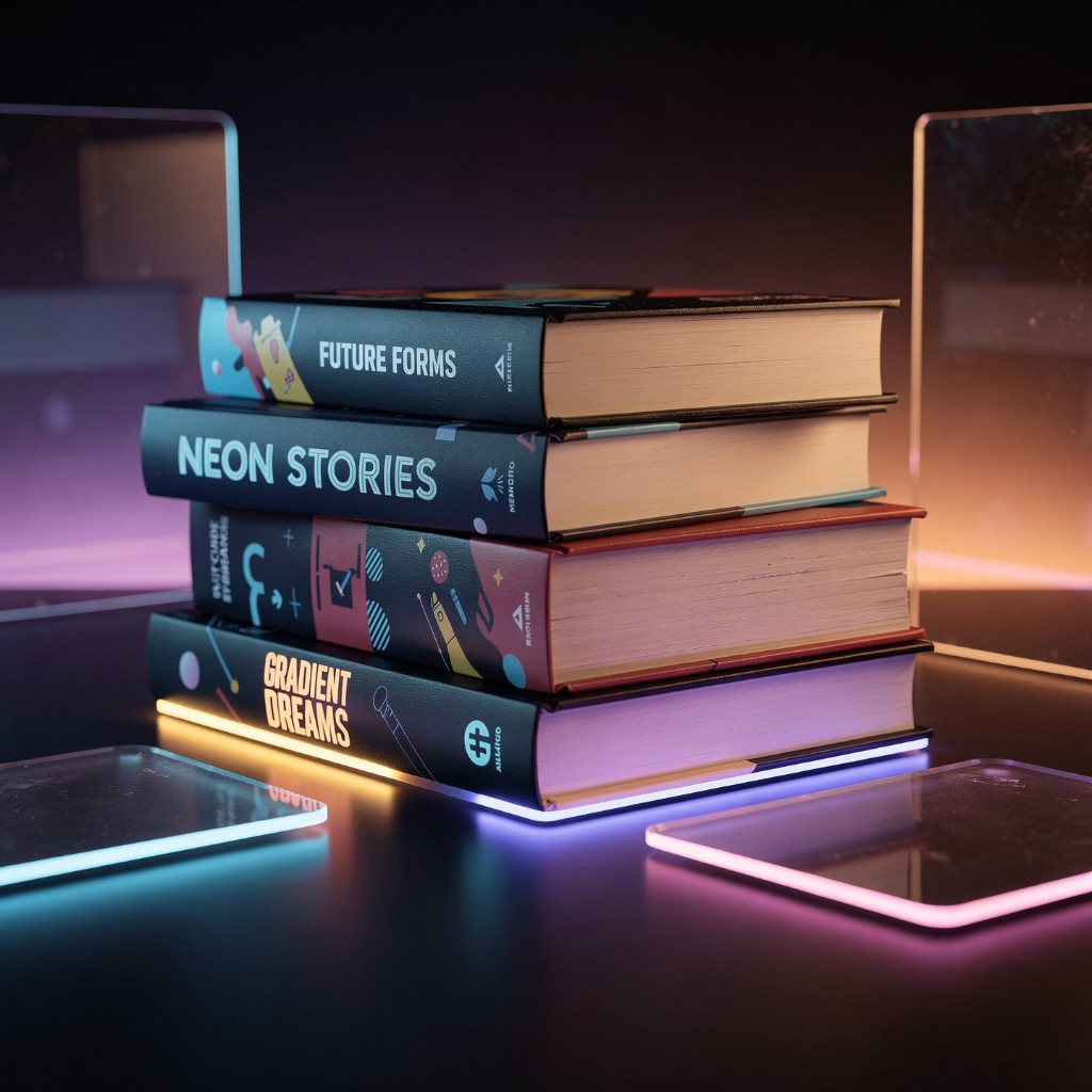Neon stack of academic books