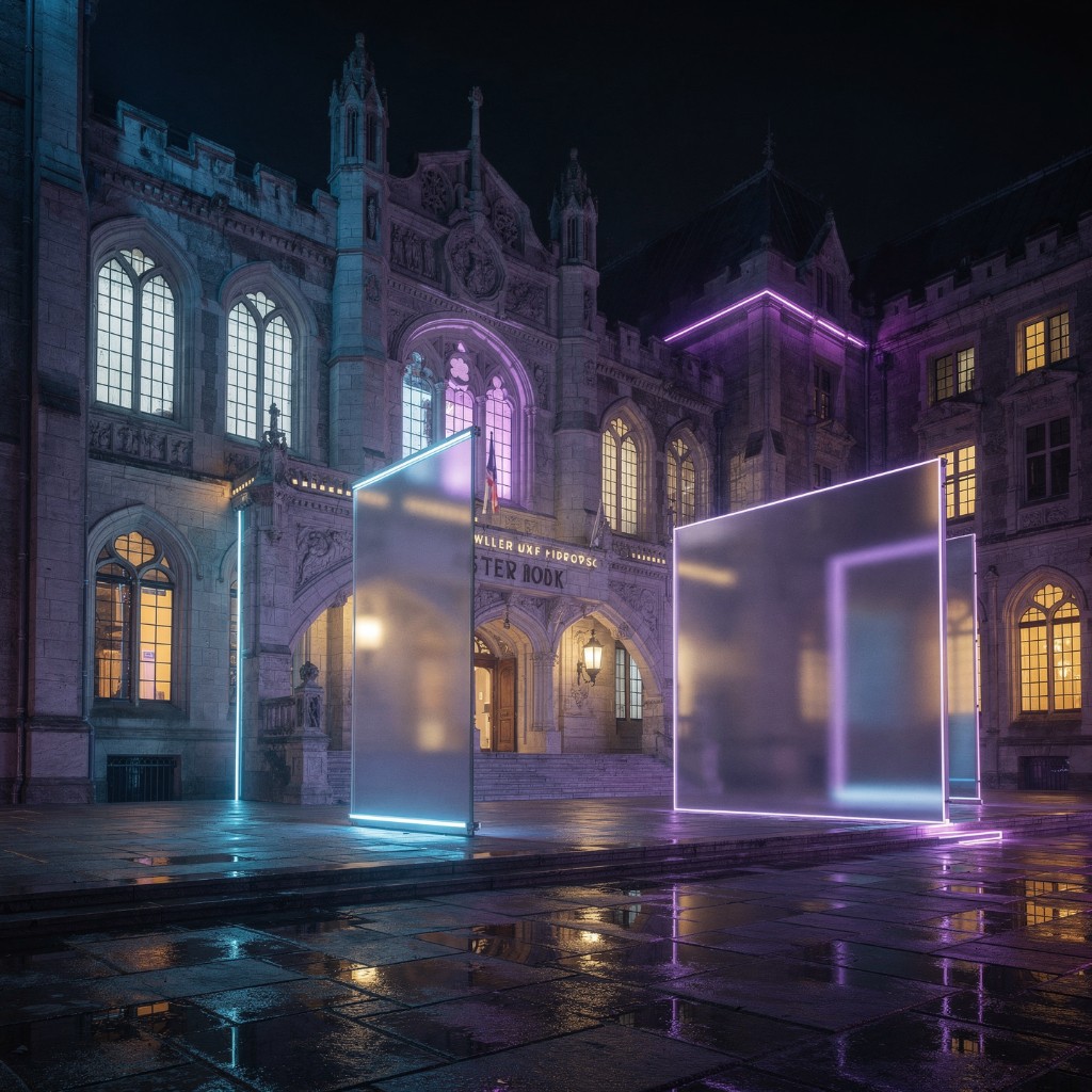 Neon academic architecture installation