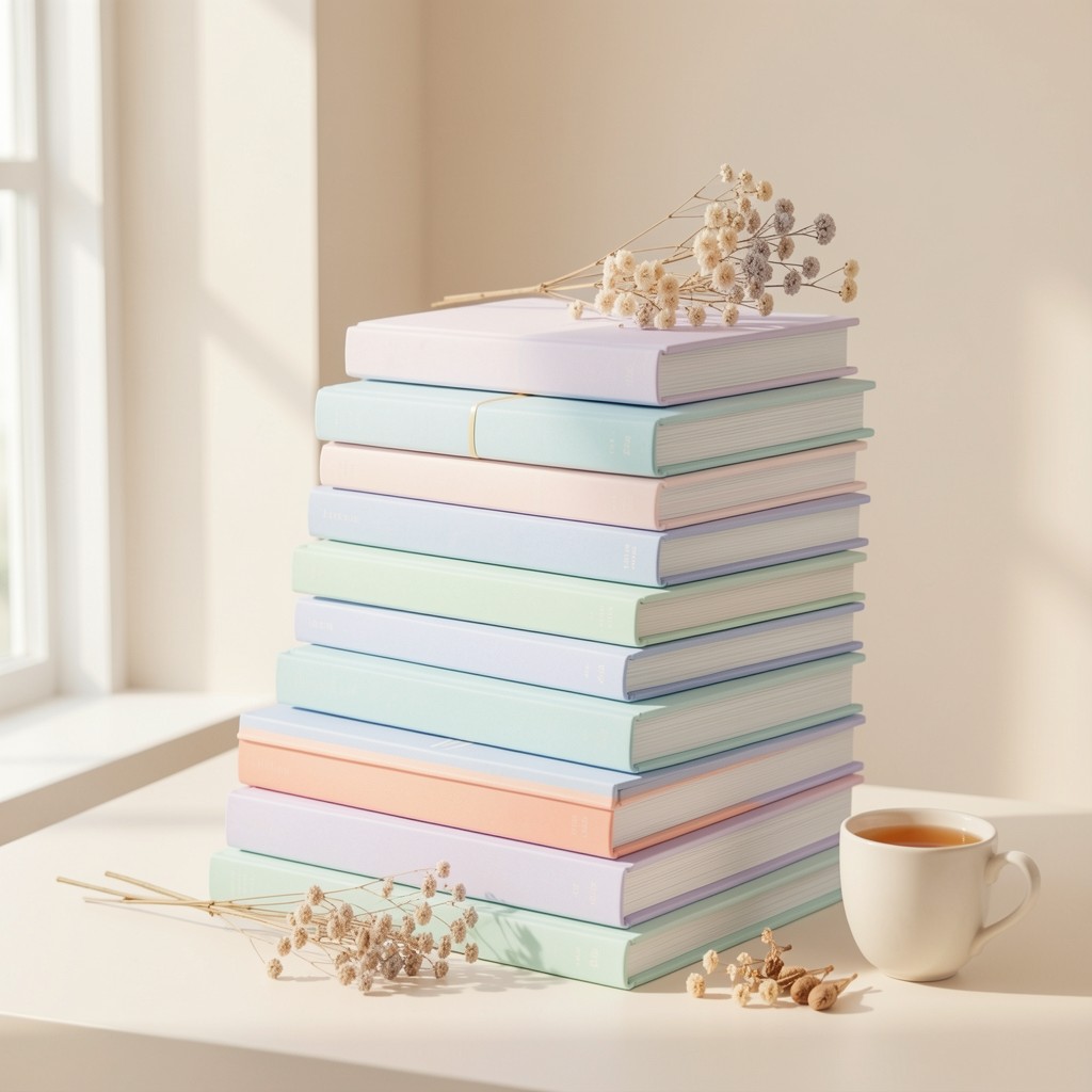 Pastel stack of academic books